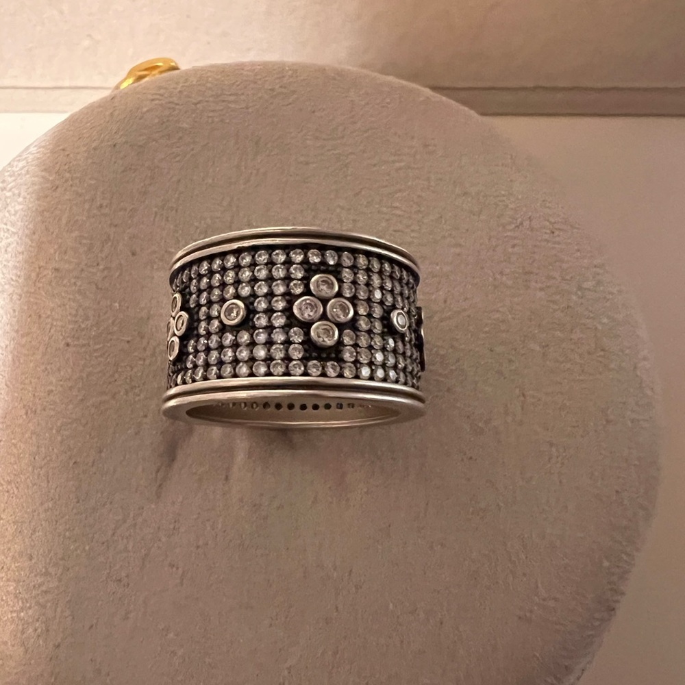 Freida Rothman Cigar band/Statement ring Sterling Silver Pave Crystal Wide Band